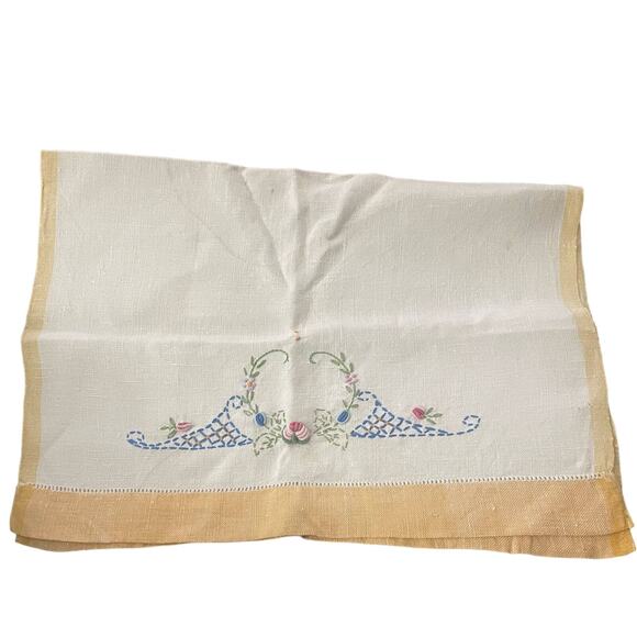 Vintage Linen Kitchen Tea Towel Hand Stitched Cottagecore Country Farmhouse - Picture 1 of 8